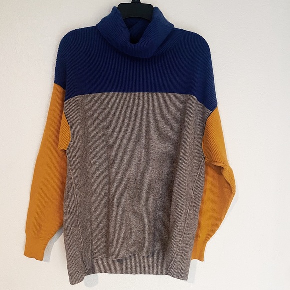 Free People Softly Structured Color Block Sweater blue, gold and gray Wo… - Picture 2 of 5